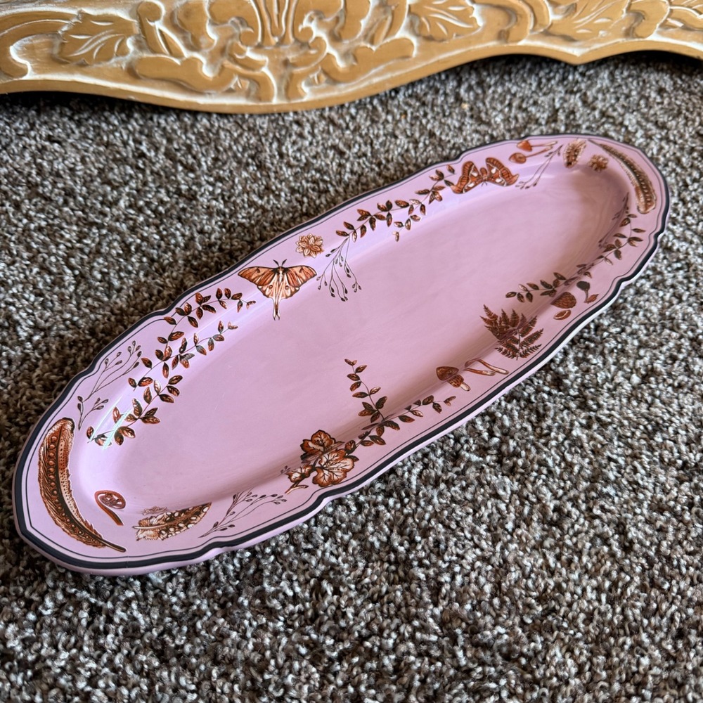 Anthropologie Lilac Harvest Stoneware Serving Platter 16" Mushroom boho Rare